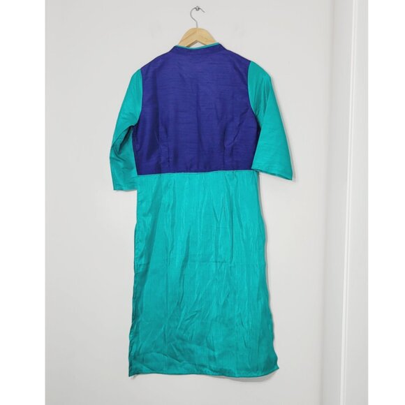 Aurelia Kurta NEW Teal Blue Gold Detailed Front Half Sleeve Tunic Open Side - Picture 2 of 12